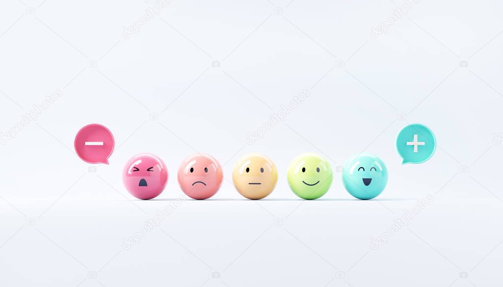 Conjunto de emoticonos emoji con estado de ánimo triste y feliz, evaluación, Aumentar calificación, Experiencia del cliente, Satisfacción y mejor concepto de calificación de servicios excelentes, 3d render. 2023 Conjunto de emoticonos emoji con estado de ánimo triste y feliz, evaluación, Aumentar calificación, Experiencia del cliente, Satisfacción y mejor concepto de calificación de servicios excelentes, 3d render. 2023
