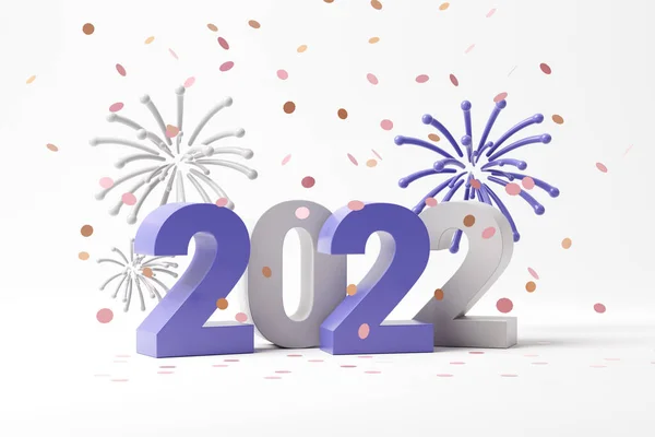 Foarte Peri Color 2022 Text Anul Nou Focuri Artificii Confetti — Fotografie, imagine de stoc