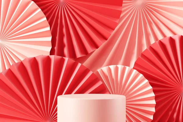 Kinesiska Nytt Röd Podium Display Mockup Rosa Abstrakt Bakgrund Med — Stockfoto