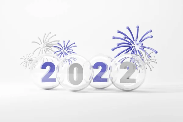 非常にPeri色2022 3Dテキスト新年花火とともに白い背景 3Dレンダリング — ストック写真