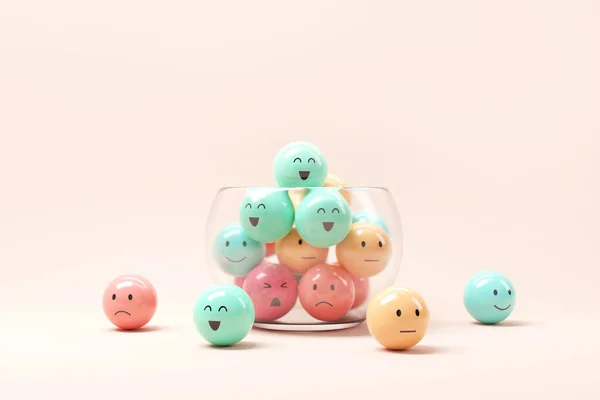 Kavanoz bardak, değerlendirme, artış, müşteri deneyimi, memnuniyet ve en iyi hizmet derecelendirme konseptine sahip üzgün ve mutlu ruh hali olan emoji ifadeleri..