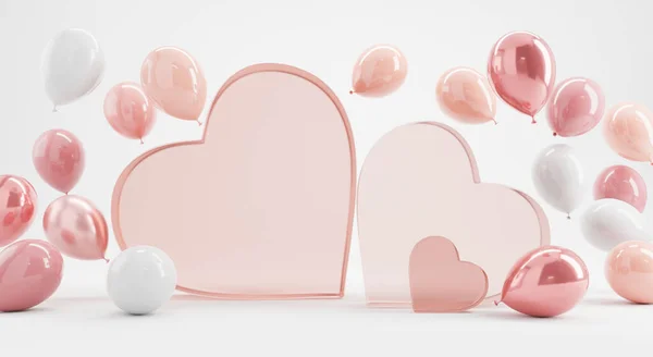 Beyaz Arka Planda Kalp Şeklinde Pastel Balonlar Görüntüleme Sevgililer Günü — Stok fotoğraf