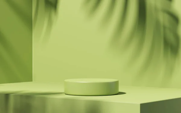 Minimal Abstrakt Podiumgrønn Bakgrunn Produktpresentasjon Tropisk Bladskygge Gipsmuren Opplag Vår – stockfoto