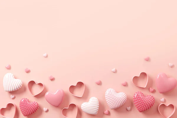 Corazones Sobre Fondo Rosa Símbolos Amor Para Las Mujeres Felices —  Fotos de Stock