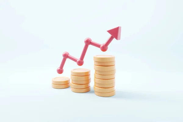 Graph Arrow Coin Stacks Financial Success Growth Concept Render — Stock Photo, Image