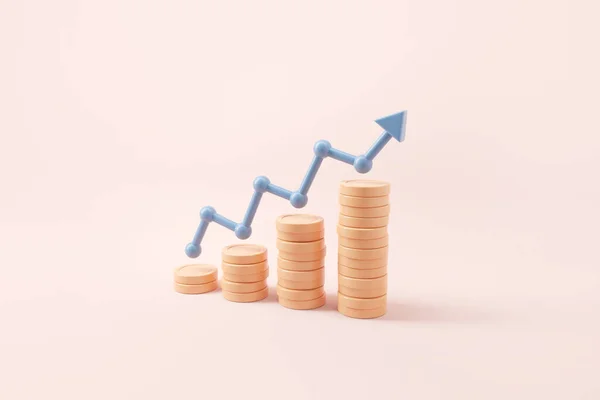 Graph Arrow Coin Stacks Financial Success Growth Concept Render — Stock Photo, Image