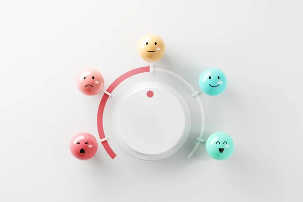 Customer Choose Emoji Emoticons Happy Mood Emotions Satisfaction Meter Evaluation — Foto de Stock