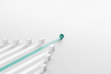 Leadership concept, One leader green sphere leads other white boxes. Winning strategy in business, 3d render. copy space.