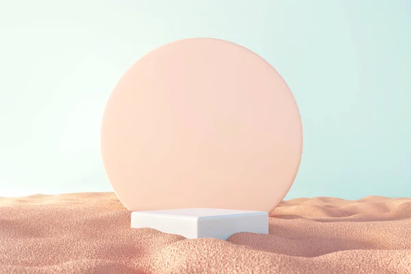 Pastell Sommar Tropisk Bakgrund White Podium Sandstrand Mock För Utställningar — Stockfoto