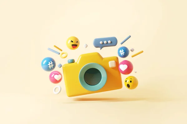 Minimal Photo Camera Social Media Notifications Pastel Background Render — Fotografia de Stock
