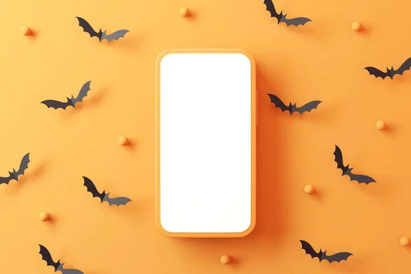 Background Blank Mobile Phone Bat Halloween Rendering Space Promotion Halloween — Stock Photo, Image