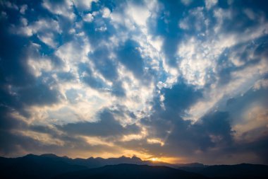 Sunrise view of Tehri mountains. Scenery sunrise over Tehri Lake, Uttarakhand. Tehri Dam, the tallest dam in India and Tehri dam is Asia's largest man-made lake.