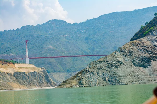 The hanging bridge over Tehri Lake. Dobra-Chanti bridge. The 725-metre long Dobra Chanti suspension bridge over the Tehri lake.