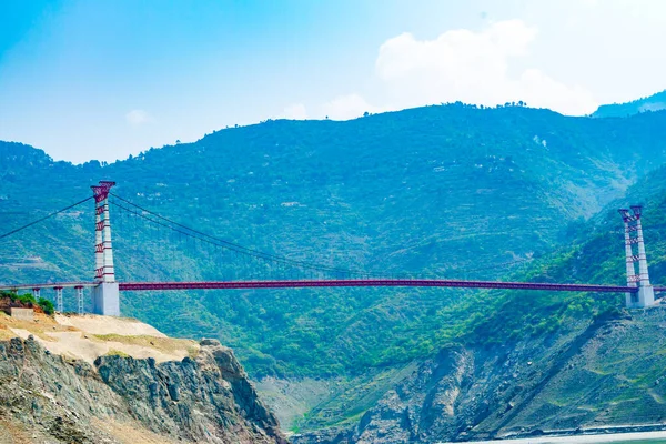 The hanging bridge over Tehri Lake. Dobra-Chanti bridge. The 725-metre long Dobra Chanti suspension bridge over the Tehri lake.