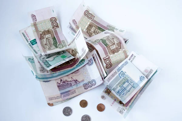 Ruské Různé Bankovky Mince Lehkém Pozadí — Stock fotografie
