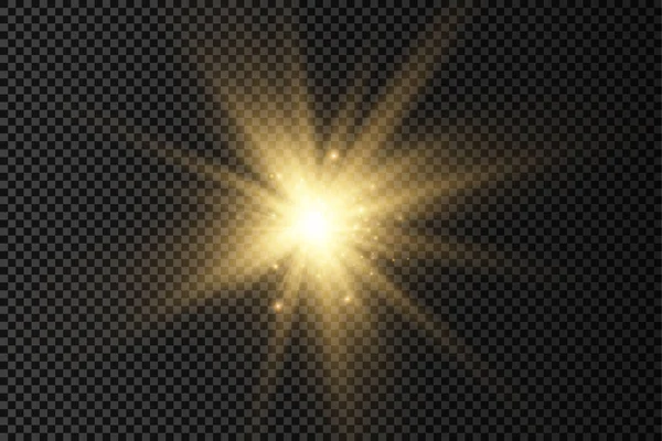 Resplandor estrella de luz brillante, rayos de sol amarillos. — Vector de stock