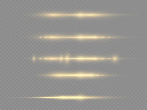 Rayos de luz horizontales, destello amarillo, rayos de brillo. — Vector de stock