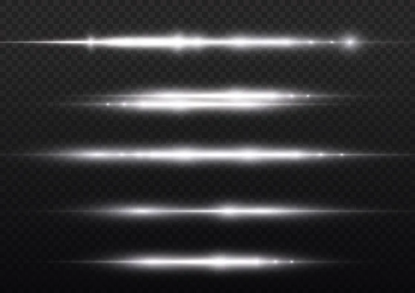 Rayos de luz horizontales, línea horizontal blanca del flash — Vector de stock