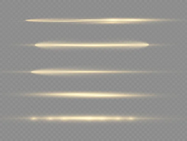 Rayo de luz horizontal, línea horizontal amarilla del flash — Vector de stock