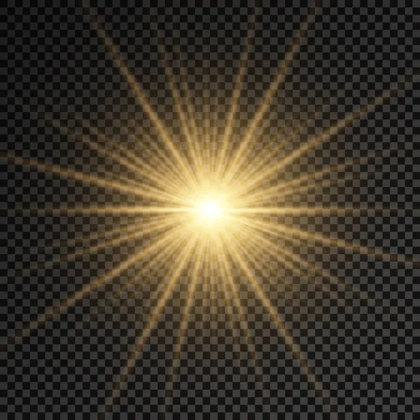 Resplandor estrella de luz brillante, rayos de sol amarillos. — Archivo Imágenes Vectoriales