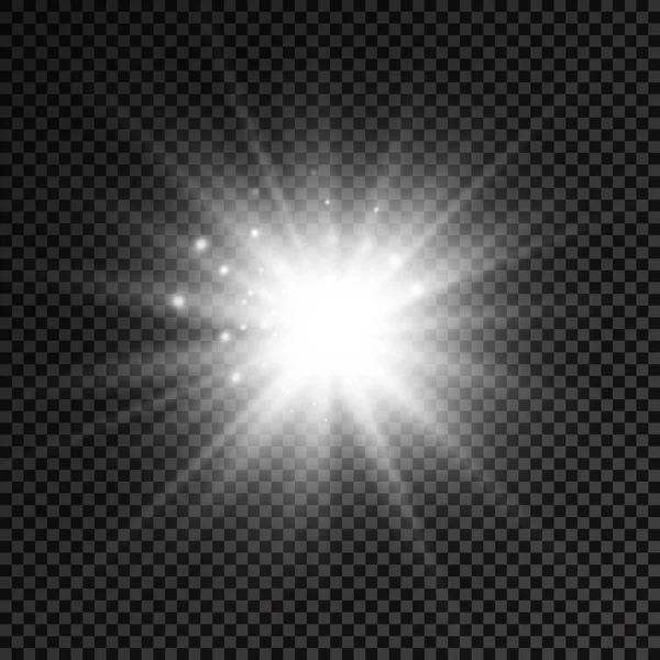 Estrella de luz brillante blanca, rayos de sol estallidos. — Archivo Imágenes Vectoriales