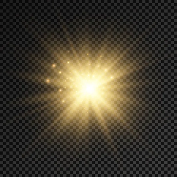 Resplandor estrella de luz brillante, rayos de sol amarillos. — Vector de stock