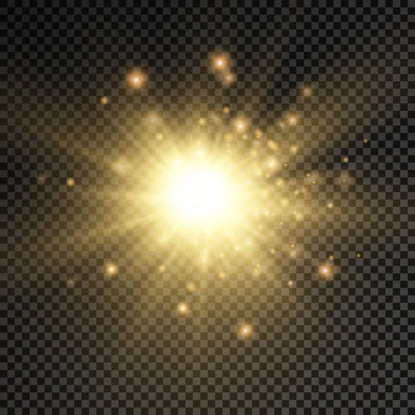 Λαμπερό φωτεινό αστέρι, κίτρινες ακτίνες του ήλιου. — Διανυσματικό Αρχείο