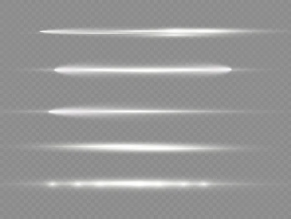 Yatay ışık ışınları, parlayan beyaz yatay çizgi — Stok Vektör