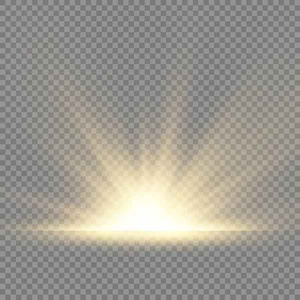 Explosion solaire, lumières jaunes rayons du soleil. — Image vectorielle