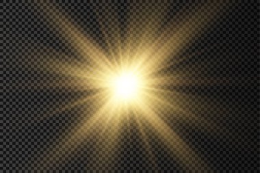 Parlak ışık yıldızı, sarı güneş ışınları.