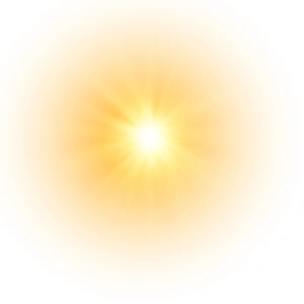 Вспышка желтого солнца, звезда сверкает блестками. — стоковый вектор