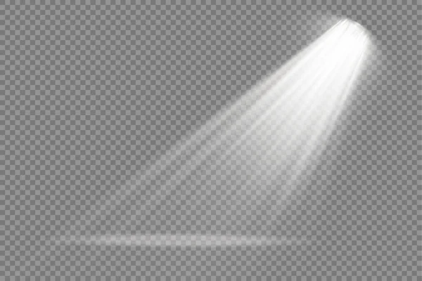 Zestaw białych reflektorów, efekt świetlny projektora. — Wektor stockowy
