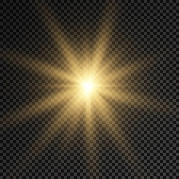 Світла яскрава світла зірка, жовті сонячні промені . — стоковий вектор
