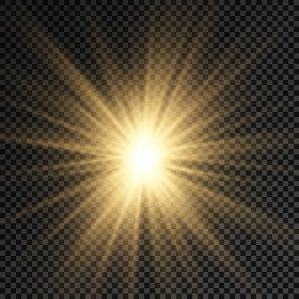 Resplandor estrella de luz brillante, rayos de sol amarillos. — Archivo Imágenes Vectoriales