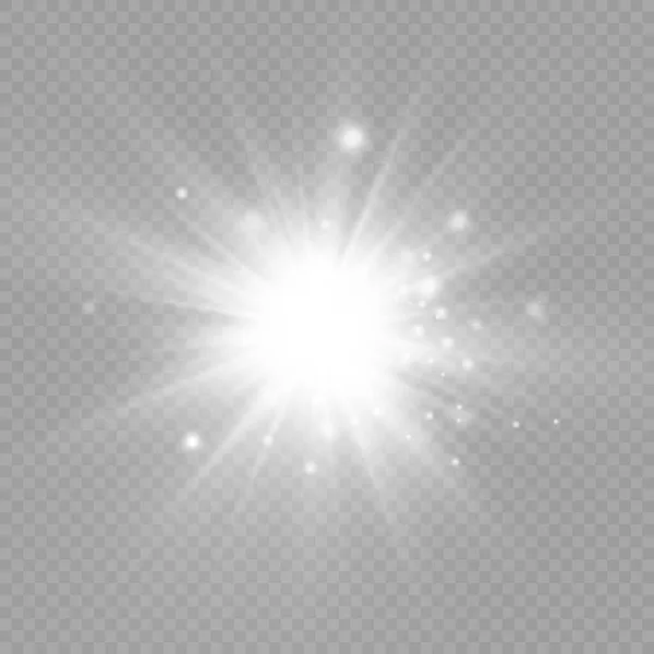 Bílá zářící hvězda, prasklé sluneční paprsky. — Stockový vektor