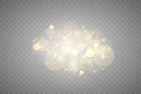 Brillante polvo mágico dorado partículas bokeh luz. — Vector de stock