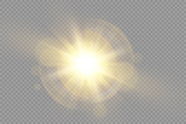 Parlak ışık yıldızı, sarı güneş ışınları, bokeh.