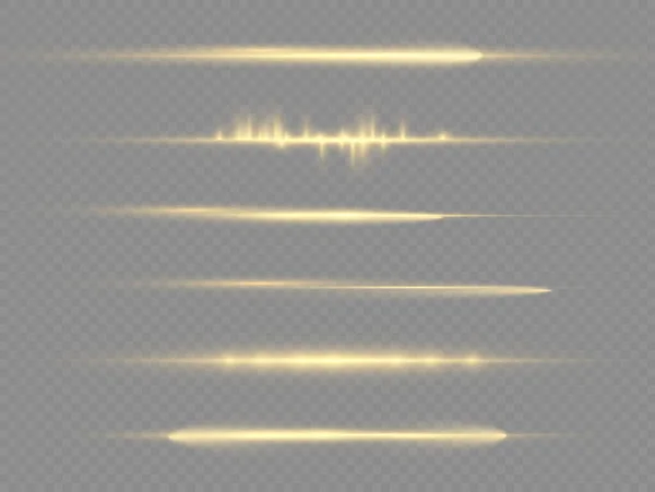 Horizontaler Lichtstrahl, gelber Blitz, horizontale Linie — Stockvektor