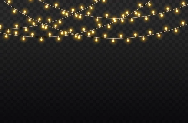 Ghirlanda di luce dorata di Natale, lampada al neon a led. — Vettoriale Stock