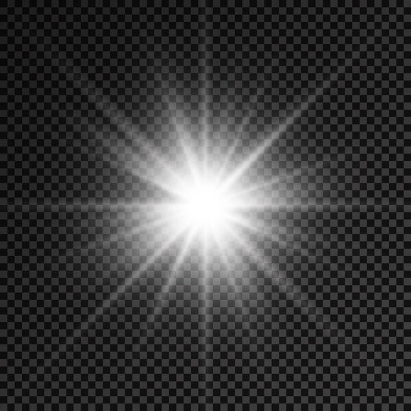 Белая светящаяся звезда, яркие солнечные лучи.