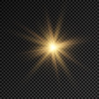 Sarı güneş ışınları, altın ışık efekti, yıldız.