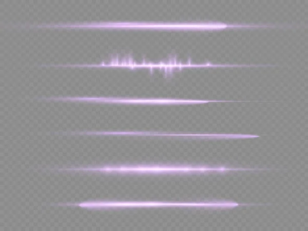 Rayons lumineux violets horizontaux, ligne violette éclair. — Image vectorielle