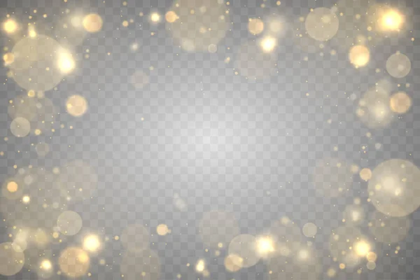 Sparkling gouden magie stof deeltjes bokeh licht. — Stockvector