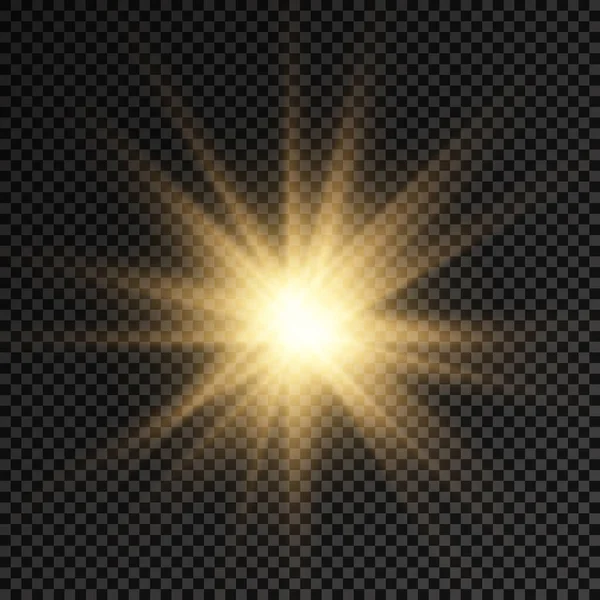 Resplandor estrella de luz brillante, rayos de sol amarillos. — Vector de stock