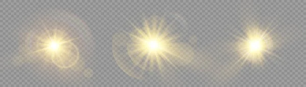 Étoile brillante brillante, rayons de soleil jaunes, bokeh. — Image vectorielle