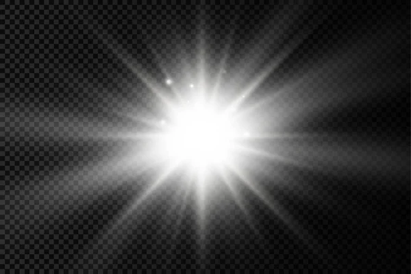 하얀 빛의 별, 폭발하는 태양 광선. — 스톡 벡터