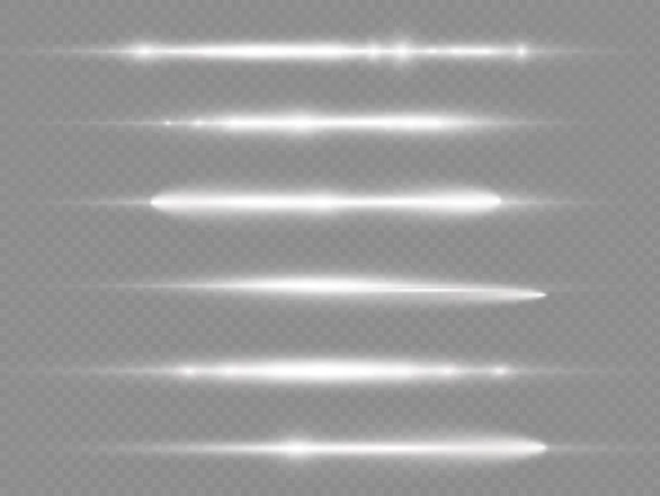 Rayos de luz horizontales, línea horizontal blanca del flash — Vector de stock