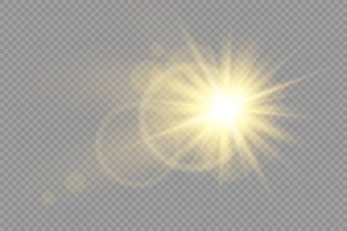 Parlak ışık yıldızı, sarı güneş ışınları, bokeh.