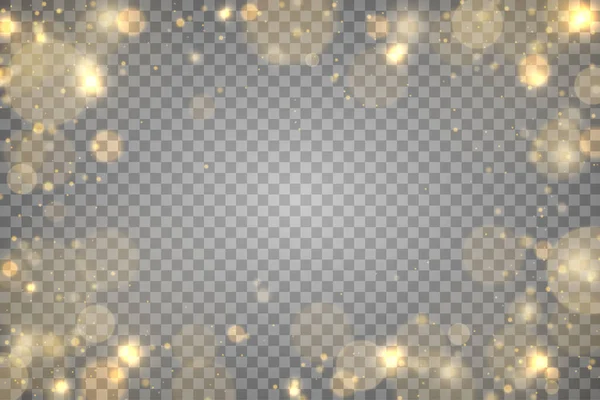 Brillante polvo mágico dorado partículas bokeh luz. — Vector de stock