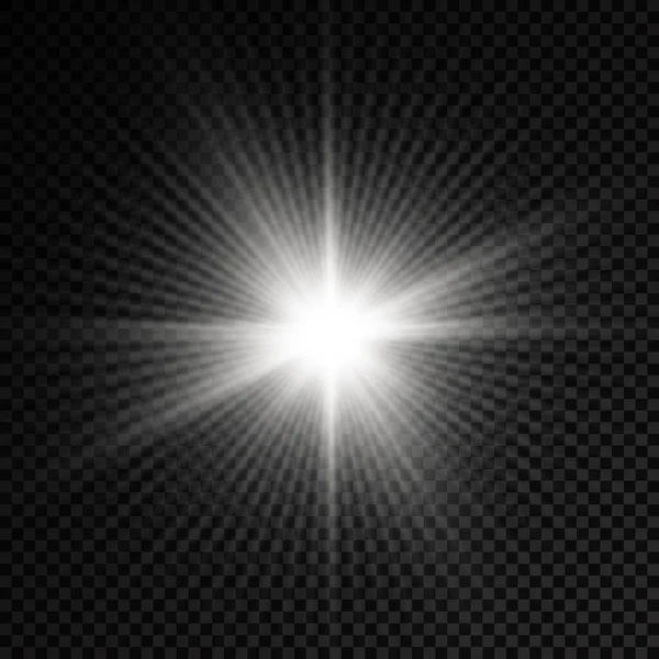 Белая светящаяся звезда, яркие солнечные лучи. — стоковый вектор